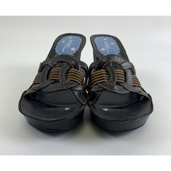 Indigo By Clarks Slide Heel Sandal Black Brown Leather Chunky Woven Womens 7 - Picture 2 of 12